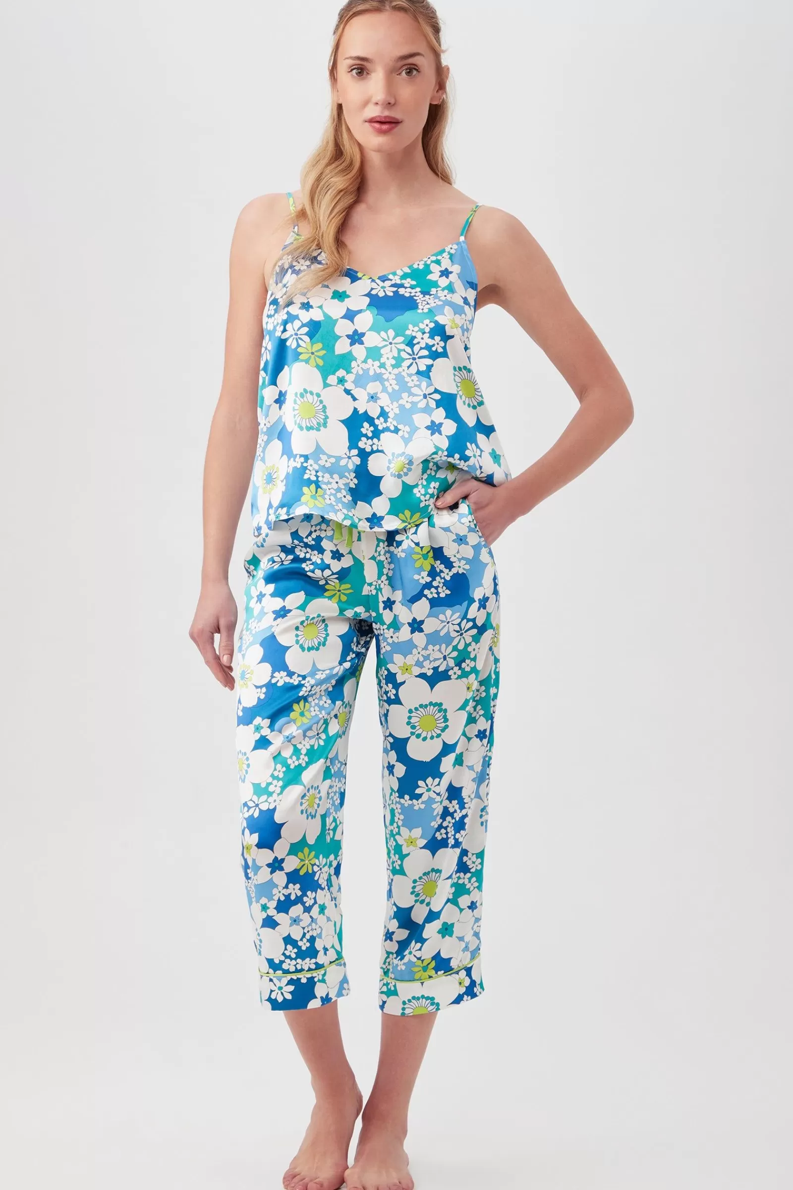 Women Trina Turk Bali Floral Women'S Cami Tank Cropped Pant Silk Pj Set