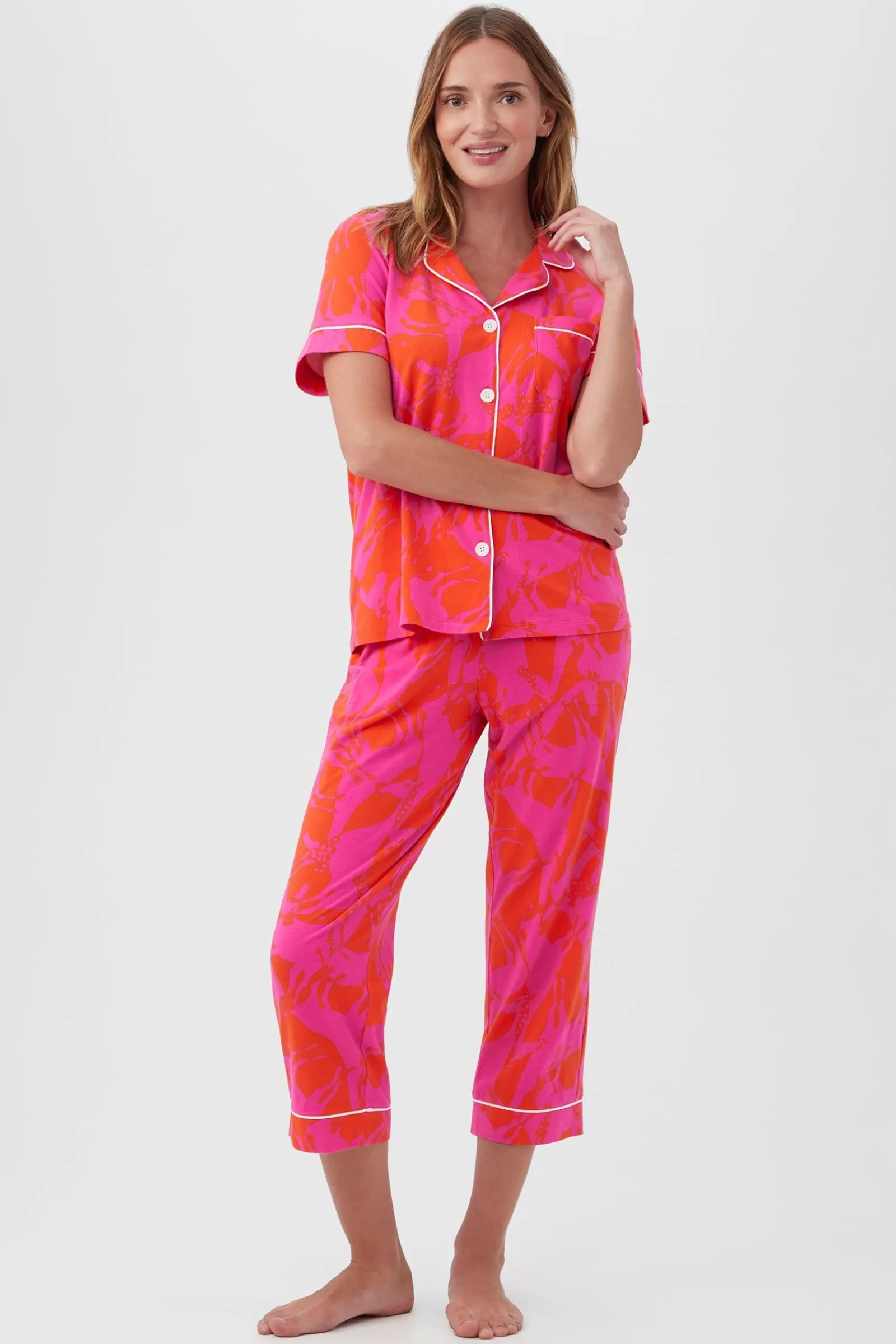 Women Trina Turk Giraffes Women'S 3/4-Sleeve Cropped Pant Jersey Pj Set