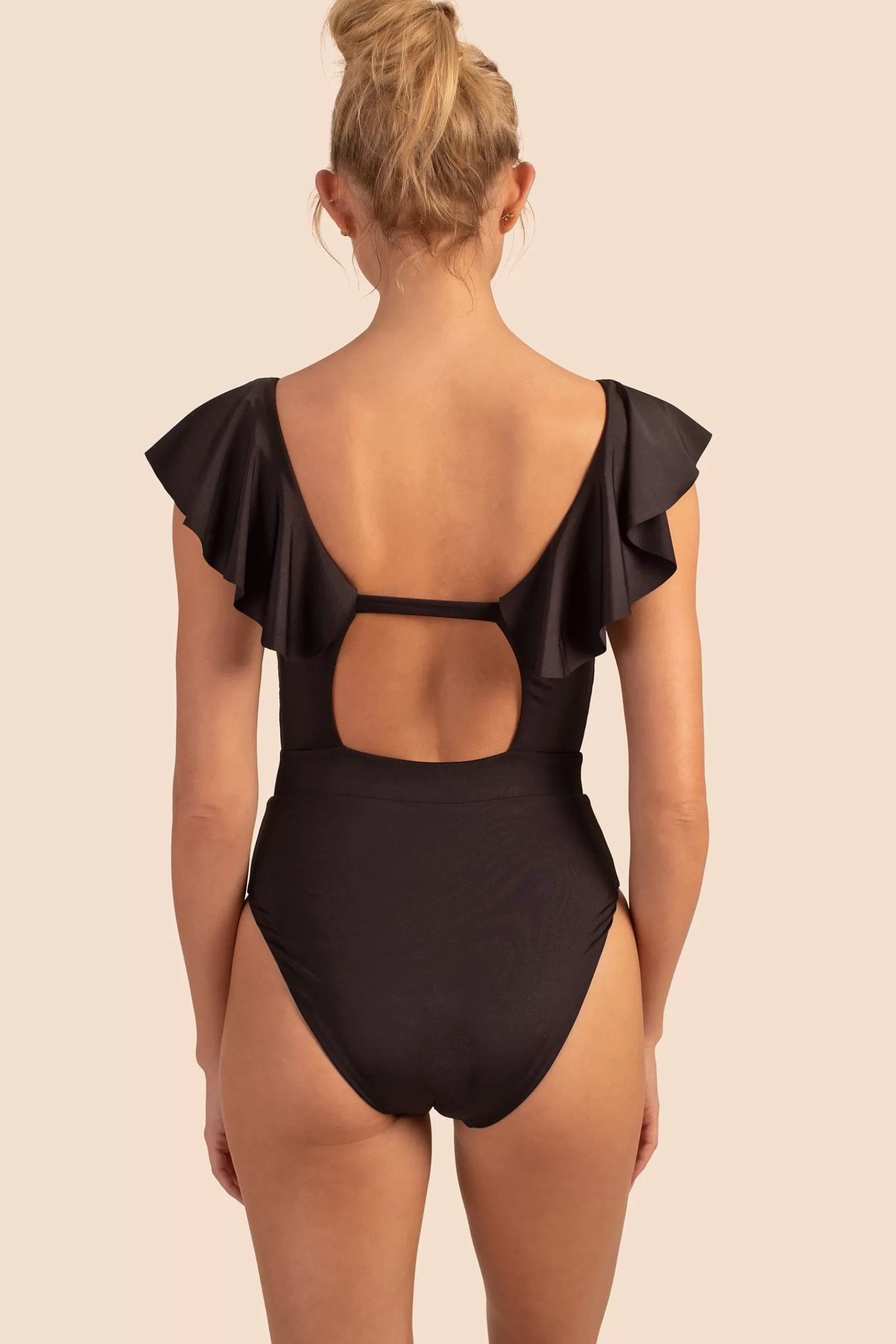 Women Trina Turk Monaco Solids Ruffle Plunge One Piece