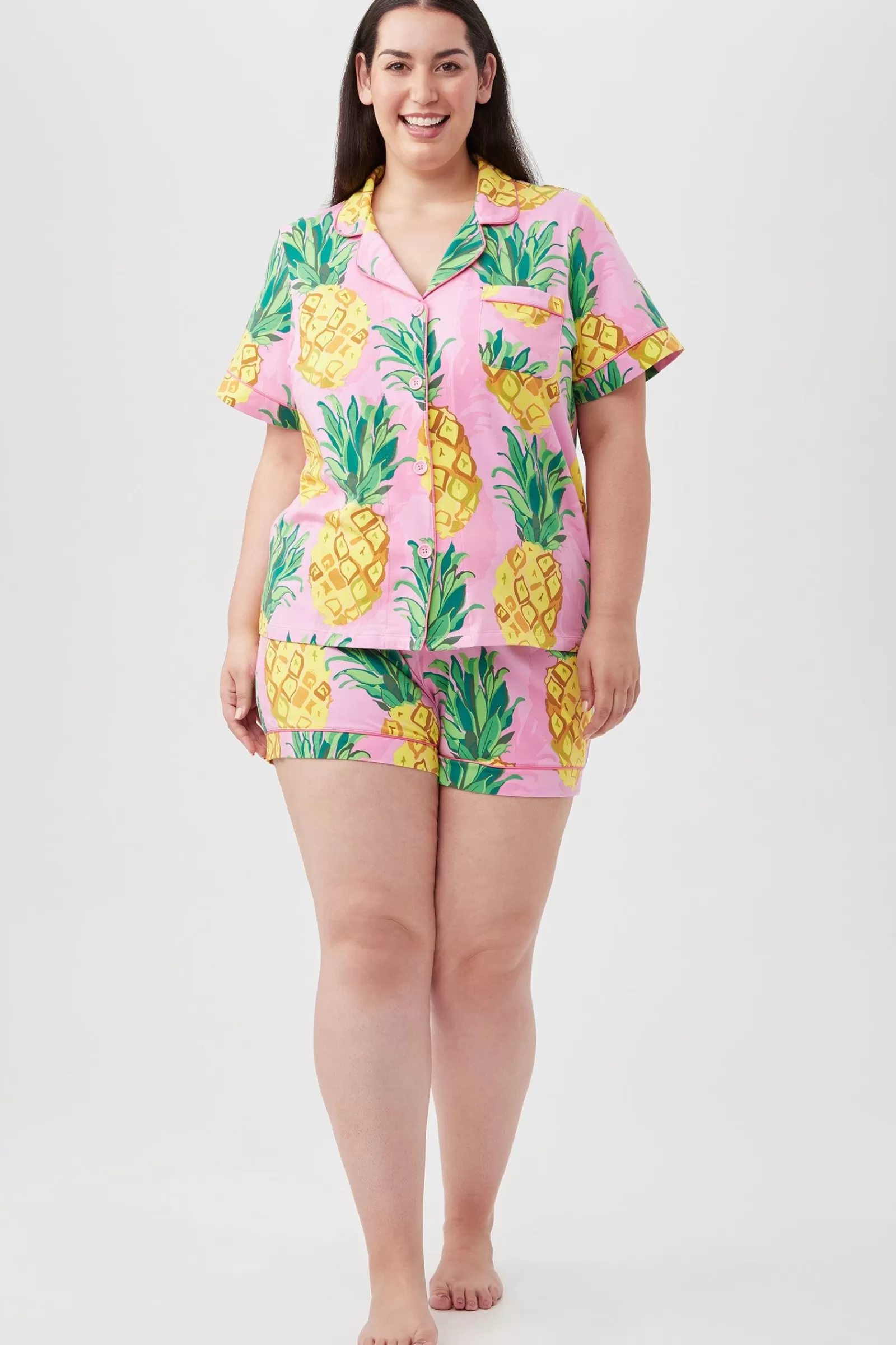 Women Trina Turk Pineapples Women'S Short Sleeve Shorty Jersey Pj Set