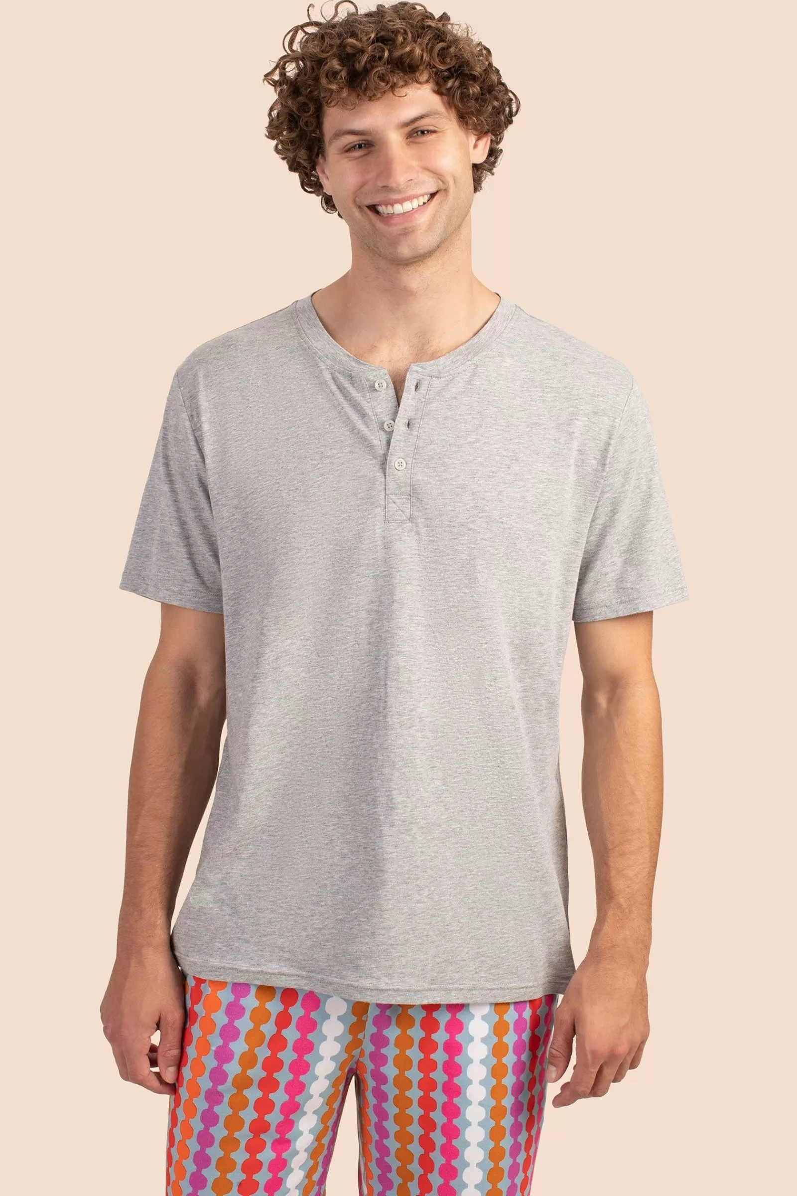 Men Trina Turk Pom Men'S Short Sleeve Henley Boxer Short Pj Set