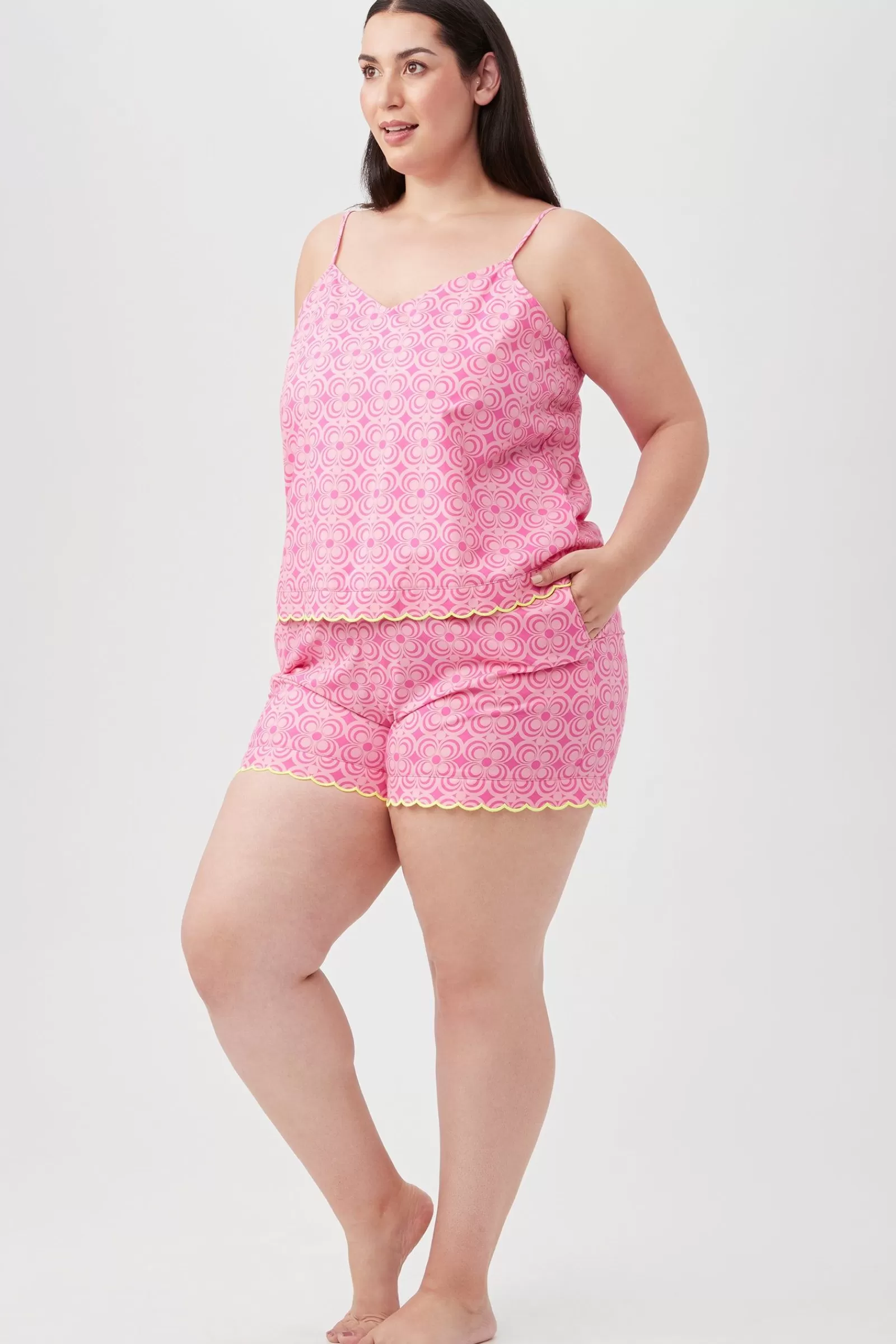 Women Trina Turk Summer Geo Women'S Cami Tank Shorty Poplin Pj Set