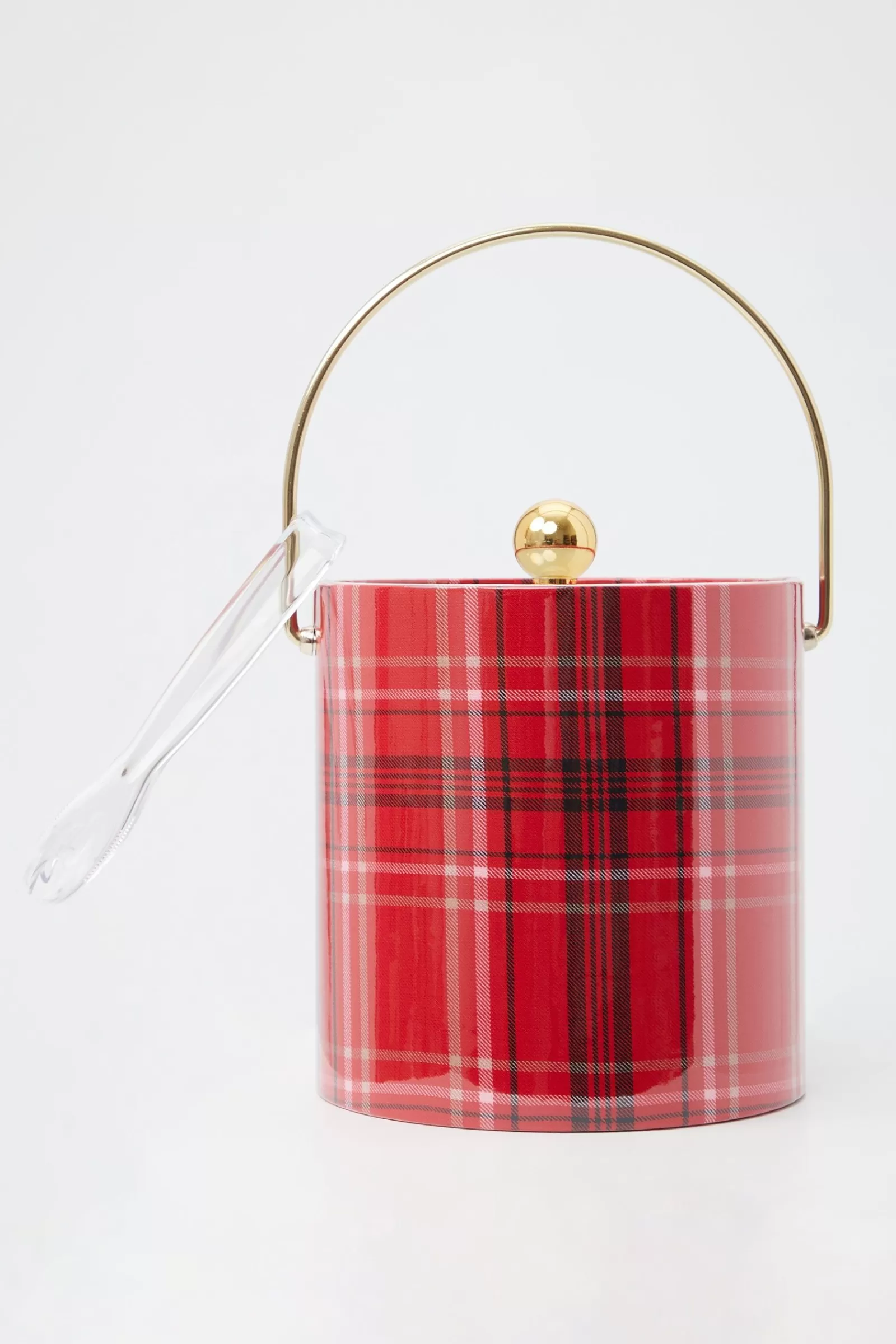 Trina Turk Red Plaid Print Ice Bucket