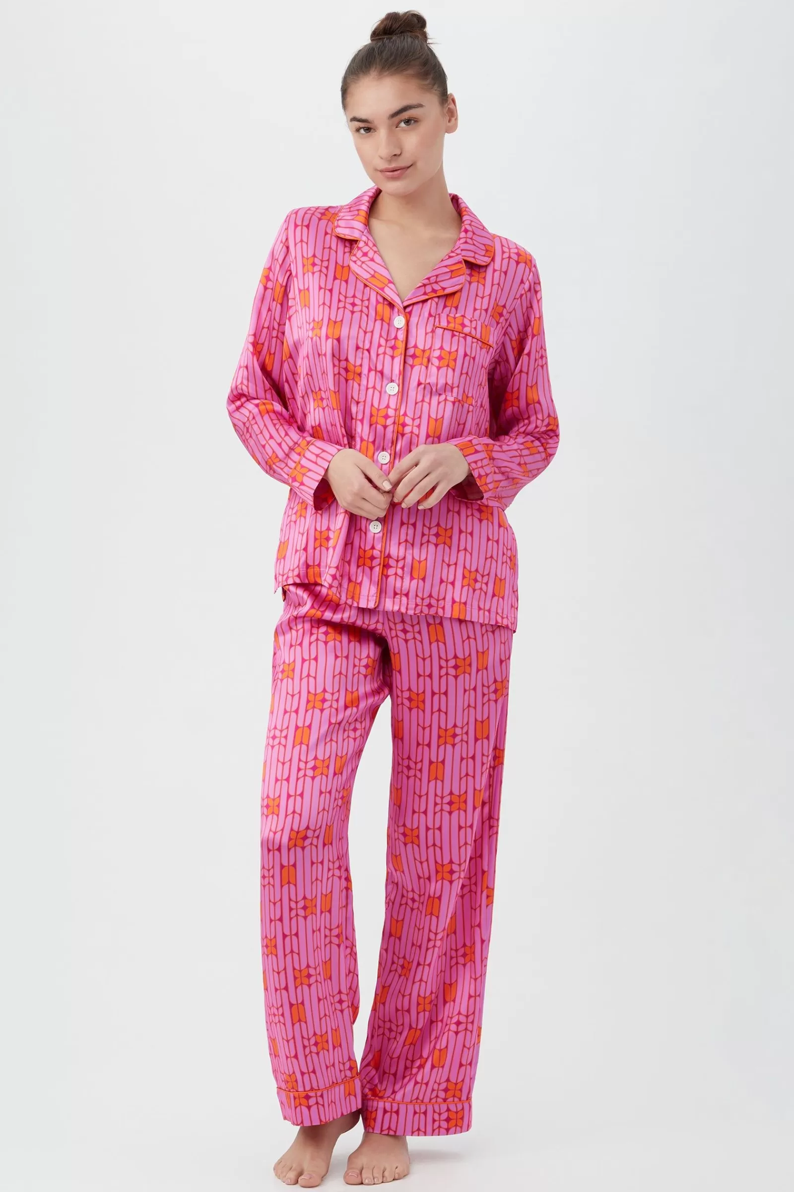 Women Trina Turk Wallpaper Geo Women'S Long Sleeve Long Pant Silk Pj Set